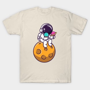 Cute Astronaut Holding Planet Ice Cream On The Planet T-Shirt